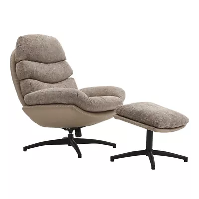 Modern Upholstered Home Office Chair Swivel Egg Chair Lounge Armchair With Stool • £209.95