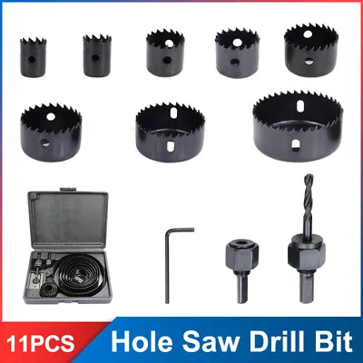 11PCS Hole Saw Kit Set 19-64mm Drill Bit Circular Cutting Wood PVC Hole Cutter • £10.03