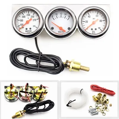 2'' 52mm Chrome Volt Water Oil Pressure Triple 3 Gauge Set Gauges Kit Universal • $27.07