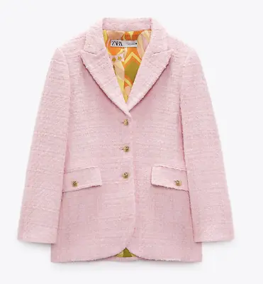 $99.99 • Buy Zara New Woman Textured Tailored Blazer Jacket Gold Buttons Pink 2905/481 Xs S