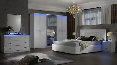 £1499 • Buy Luxury Gema Storage With LED Lights H/Gloss Italian Bedroom Set 6 Door Wardrobe