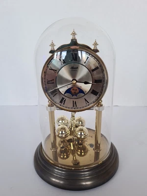 £39.99 • Buy Vintage German Hermle Quartz Glass Domed Moon Phase  400 Day Anniversary Clock