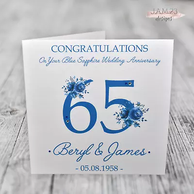 £3.80 • Buy Personalised Blue Sapphire 65th Wedding Anniversary Card