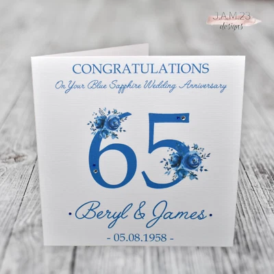 Personalised Blue Sapphire 65th Wedding Anniversary Card • £3.80