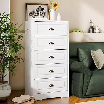 5 Drawer Vertical Dresser Tall White Dresser Trapezoidal Design Handle-Drawer • $149.49