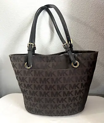 Michael Kors Signature Jacquard Tote Handbag Brown/Black W/Gold 15H X 11H X 6.5D • $48