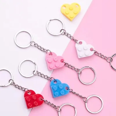 2pc Double Heart Love Keyring Keychain Bricks Couples Friends Keychian Gift Uk • £3.49