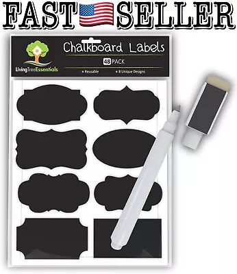 48-Pack Premium Reusable Stickers Chalkboard Labels With Liquid Chalk Marker Pen • $13.12