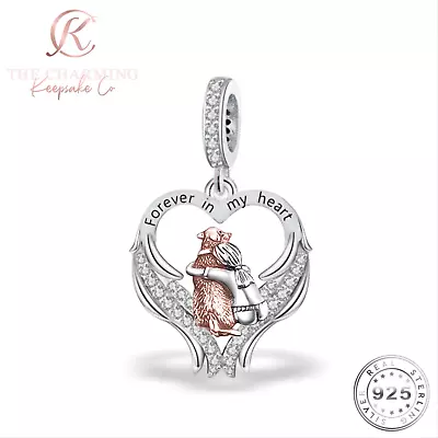 Dog Angel Wings Charm Forever In My Heart Genuine 925 Sterling Silver - Memorial • £16.99