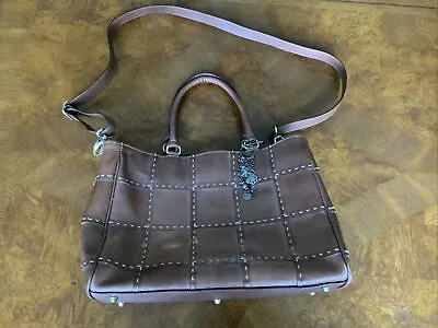 Vintage Vera Pelle Firenze Brown Leather Satchel Tote Bag W/ Stitching Perfect • $79.95