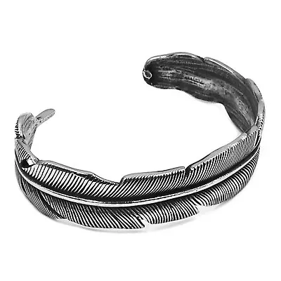 Valkyrie Feather Cuff Bracelet Silver Surgical Stainless Steel Viking Warrior • $32.99