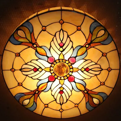 Tiffany Stained Glass Ceiling Light Mission Style Flush Mount Lighting Fixture • $98.90