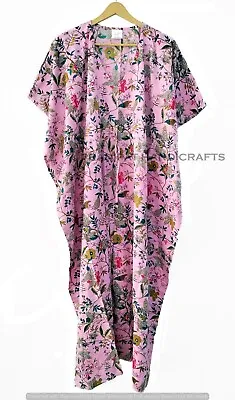 Indian Pink Long Floral Print Cotton Hippie Maxi Women Nightwear Caftan Dress • $22.07