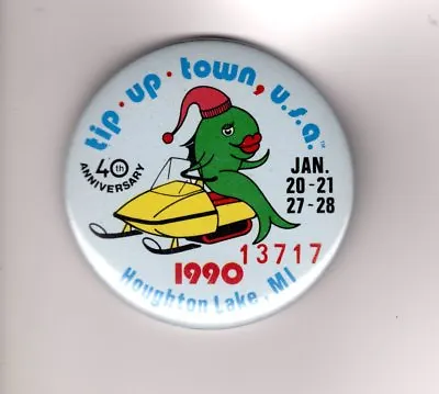 1990 Tip Up Town Badge Pin Pinback-michigan Dnr Deer Bear Fishing Patch License • $4.99