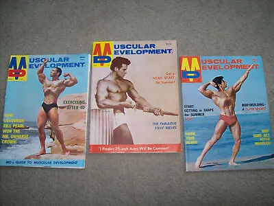 *3 Vtg MUSCULAR DEVELOPMENT 1968 York Barbell BODYBUILDING Strongman MR UNIVERSE • £28.15