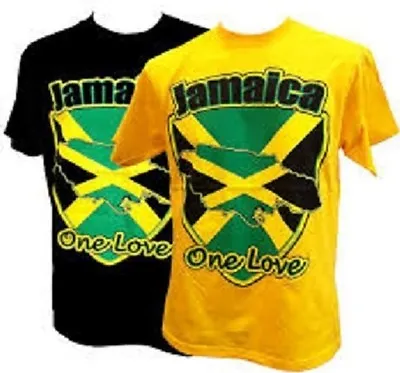 Jamaica Flag One Love T-shirt - Yellow Or Black - Unisex Roots Rasta Reggae 076 • £14.99