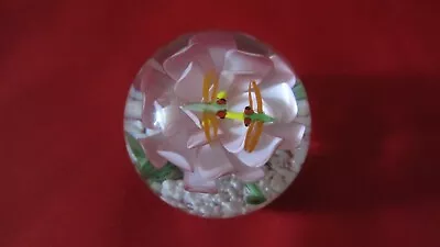 Vintage Art Glass Pink Flower Dragon Fly 3  Figurine Crystal Paperweight Avita • $16