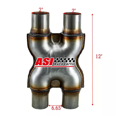 Dual 2  In/Out Muffler Exhaust Tip Durable Stainless S/S Car Crossover X Pipe • $45.99