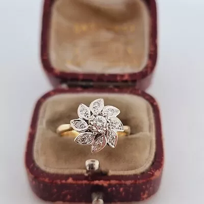 £360 • Buy Vintage 18ct Yellow Gold Diamond Cluster Flower Ring 18k 750
