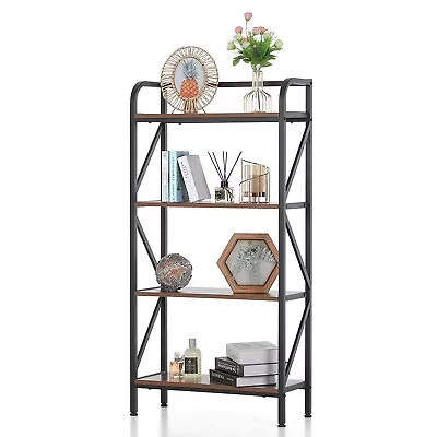 4 Shelf Bookcase Industrial Rustic Vintage Open Storage Metal & Wood Bookshelf • $95.99