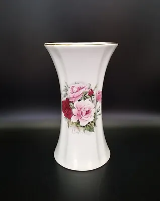£8 • Buy Vintage White Ceramic Vase Pink Rose Transfer Design Maryleigh Pottery