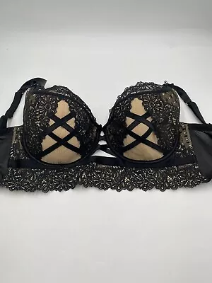 CACIQUE Size 42 DD Black Lightly Lined French Balconette Underwire Bra • $14