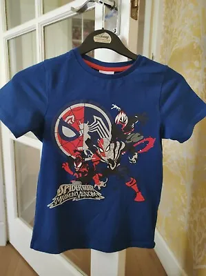 £6.49 • Buy Tu Boys Blue Red Silver Spiderman Maximum Venom Marvel T-shirt Age 7