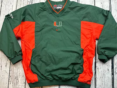 Vintage Miami Hurricanes Jacket XXL 2XL Green Nike Center Swoosh Pullover NCAA • $84.96