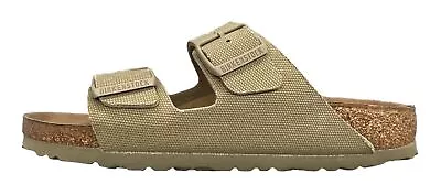 Birkenstock Arizona Vegan Canvas Soft Footbed Faded Khaki Womens 9 Narrow New • $74.95