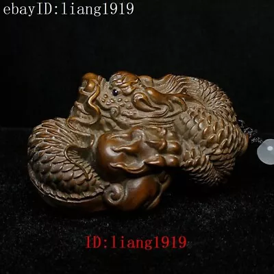 Japanese Boxwood Hand Carved Dragon Statue Netsuke Decoration Gift Collectable • $25.25