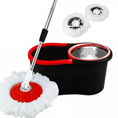 £16.89 • Buy 360° Rotating Magic Spin Floor Mop Bucket Set Microfibre With 2 Heads For Cleani