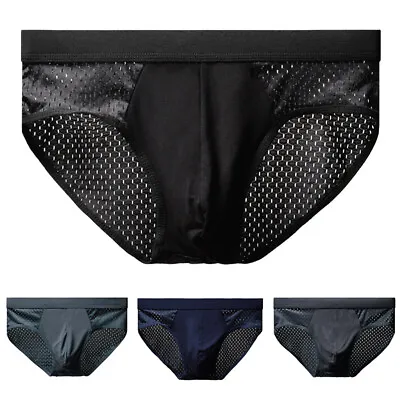 Men Ice Silk Briefs Sexy Underwear Boxer Shorts Knickers Breathable Comfortable • £2.64
