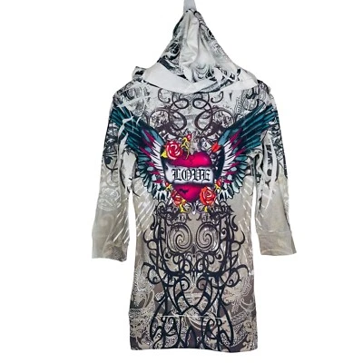 £29.07 • Buy Y2K Women’s White Graphic Hoodie Shirt Size S Gothic Punk Trashy Y2K Love RARE