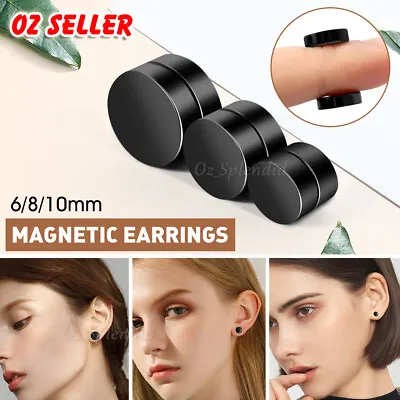 $3.95 • Buy Magnetic Earring No Piercing Black Earrings Stud Mens Women Fake Round Jewellery