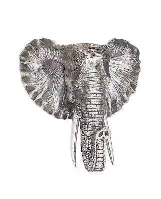 Zimlay Eclectic Silver Polystone Elephant Head Wall Plaque 44223 • $148.81