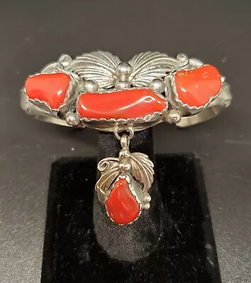 Navajo Bracelet 4 Mediterranean Red Coral Silver Vintage Signed Collectible USA • $599