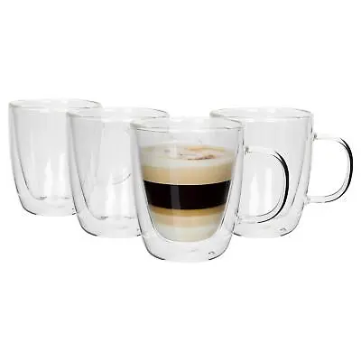 4x 386ml Double-Walled Glass Coffee Cups Set Thermal Insulated Glass Tea Cup Mug • £16