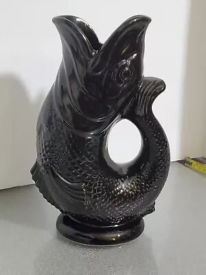 VINTAGE GLUGGLE JUG PITCHER BLACK FISH BY WADE  Made In Stoke On Trenton England • $29.99