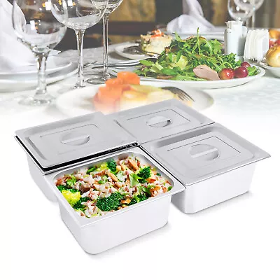4 Pack 6 Deep 1/2 Size Steam Table Pans With Lids Hotel Food Pan Stainless Steel • $57.34