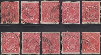 Australia KGV 1½d Red SW Group Of 10 With ?constant Flaws Used • $9.99