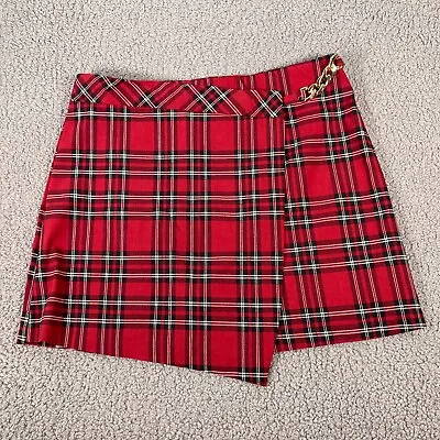 Joe Benbasset Short Wrap Skirt Juniors L Red Plaid Skater Steampunk School Girl • $13.97