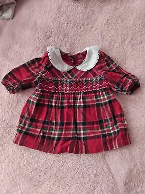 Baby Girls Red Traditional Collared Tartan Dress First Size Newborn • £3.50