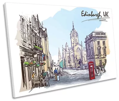 Edinburgh Sketch City Picture SINGLE CANVAS WALL ART Print Multi-Coloured • £24.99