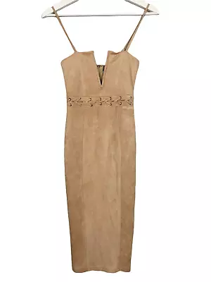 OH POLLY (NWT) Sz 4 Beige Suede Womens Deep V-neck Club Bodycon Dress • $32.50