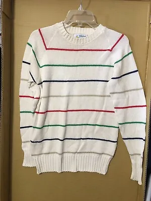 Vintage 80s 90s Viking Rainbow Striped Knit 100% Cotton Sweater Made In USA • $12.89