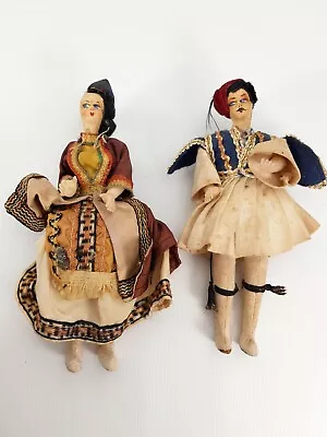 Vintage Greek Palace Guard Painted Paper Mache Head Wood Legs Doll Hellenic Army • $24.14