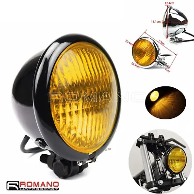 Vintage Style Retro 4.5  H4 Headlight Yellow Lens For Harley Chopper Cafe Racer • $29.86