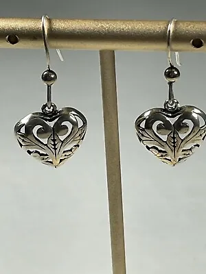 Vintage Sterling Silver Filigree Heart Earrings Bali Style Love 1090 • $15.12