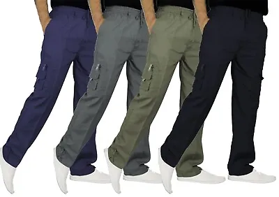 New Mens Lightweight Elasticated Waist Cargo Trousers Combat Work Pants Bottoms  • £12.99