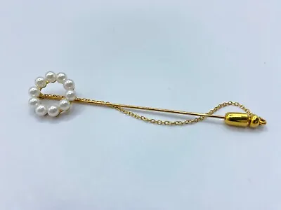 Auth MIKIMOTO Brooch Pin Pearls Ribbon 18K 750 Yellow Gold 8cm Length • $279.95